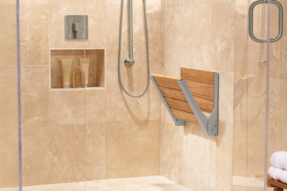 MOEN® Stainless / Teak fold-down shower seat