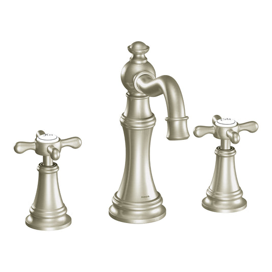 Moen TS42114BN | WEYMOUTH brushed nickel widespread vanity faucet - X handle