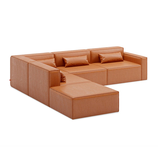 Gus* Modern MIX MODULAR Vegan Appleskin Leather Cognac 5pc sectional (left)