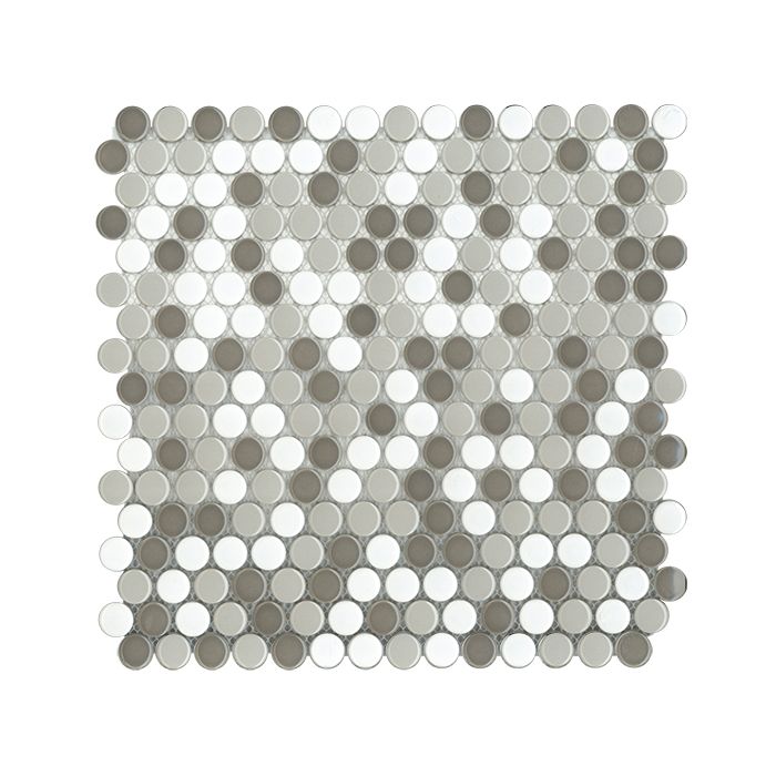 PENNY ROUND 3/4-inch White Grey Taupe glossy mosaic floor / wall tile