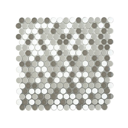 PENNY ROUND 3/4-inch White Grey Taupe glossy mosaic floor / wall tile